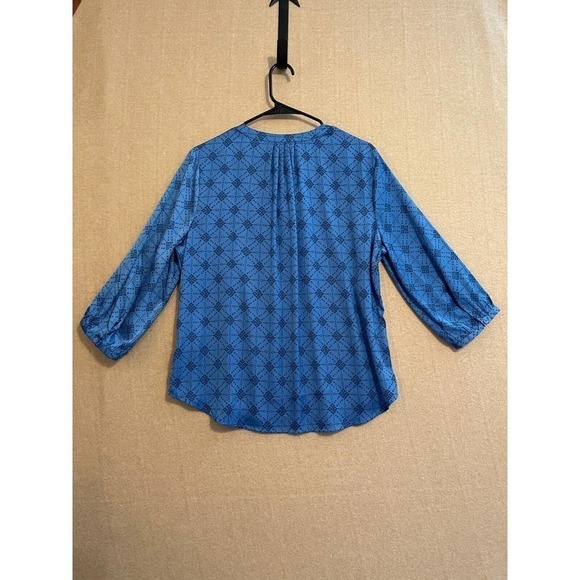 Liz Claiborne Blouse Women's Petite Large Blue Mid Length Balloon Sleeve - Picture 8 of 11